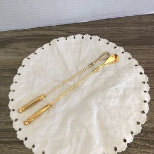 Vtg Gold Tone Metal Barware Utensil Set